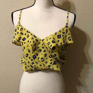 Favlux Yellow Black Leopard Spaghetti Strap Crop Top Blouse